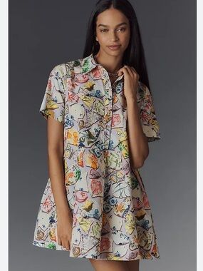 Anthropologie The Pollie Short-Sleeve Swing Tunic Mini Dress